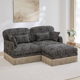 Anysun - Delicate Fashion Style Chenille Leopard Printing L-Shape Sofa with Movable Ottoman, Easy Assembly - khaki