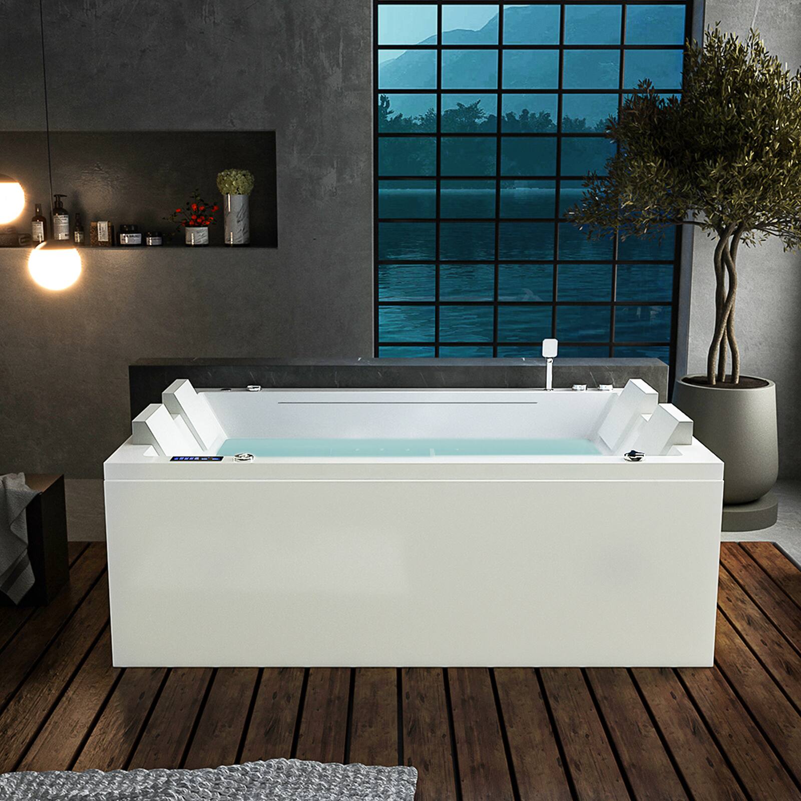 Angle. Empava - 71 in. x 47 in. Freestanding Whirlpool and Air Combination Bathtub SPA Tub with Center Drain - Ozone Filtration in White - White.