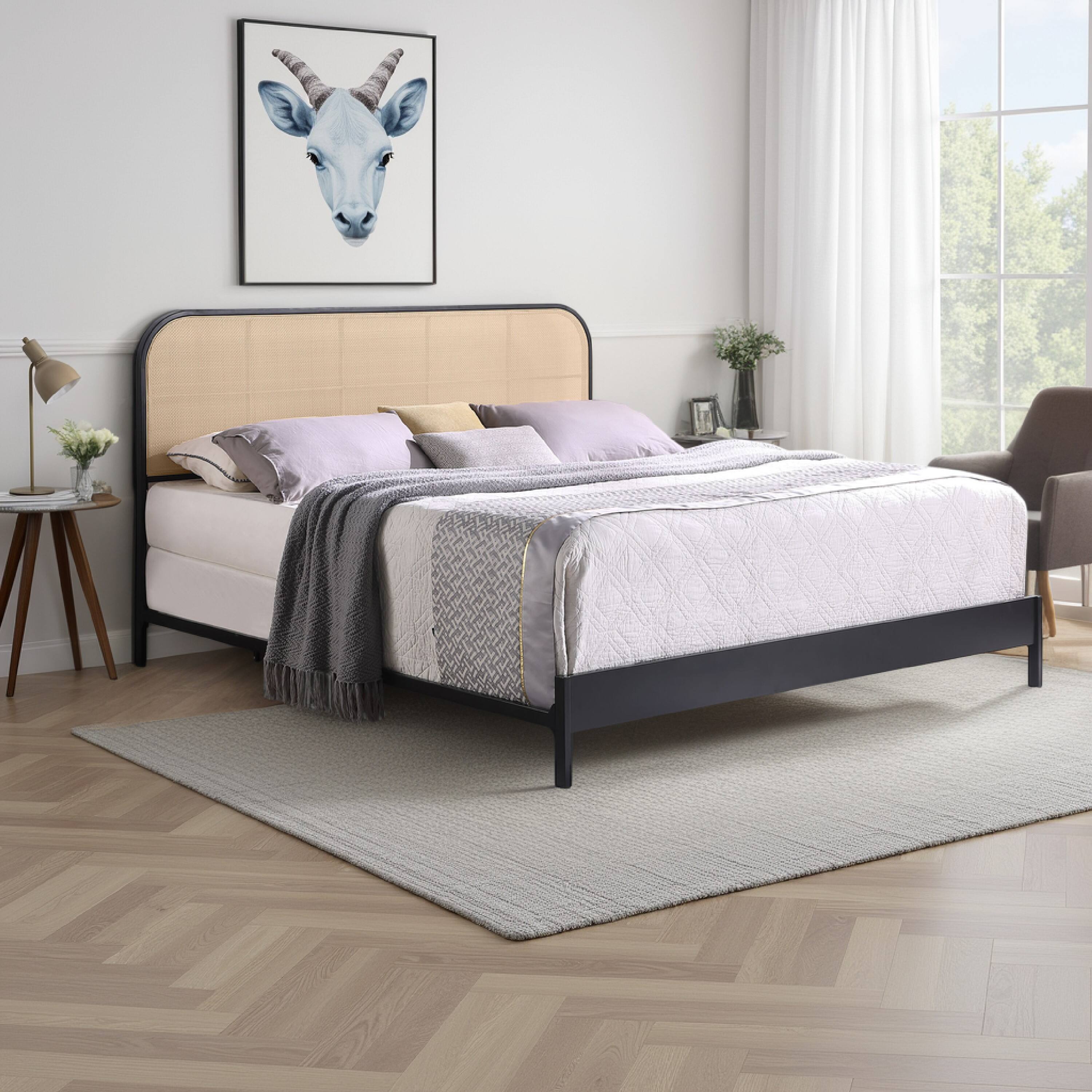 Alt View 5. Manhattan Lane - Ammy King Bed, Radio Weave Headboard, Brown Faux Rattan - Black, Brown.