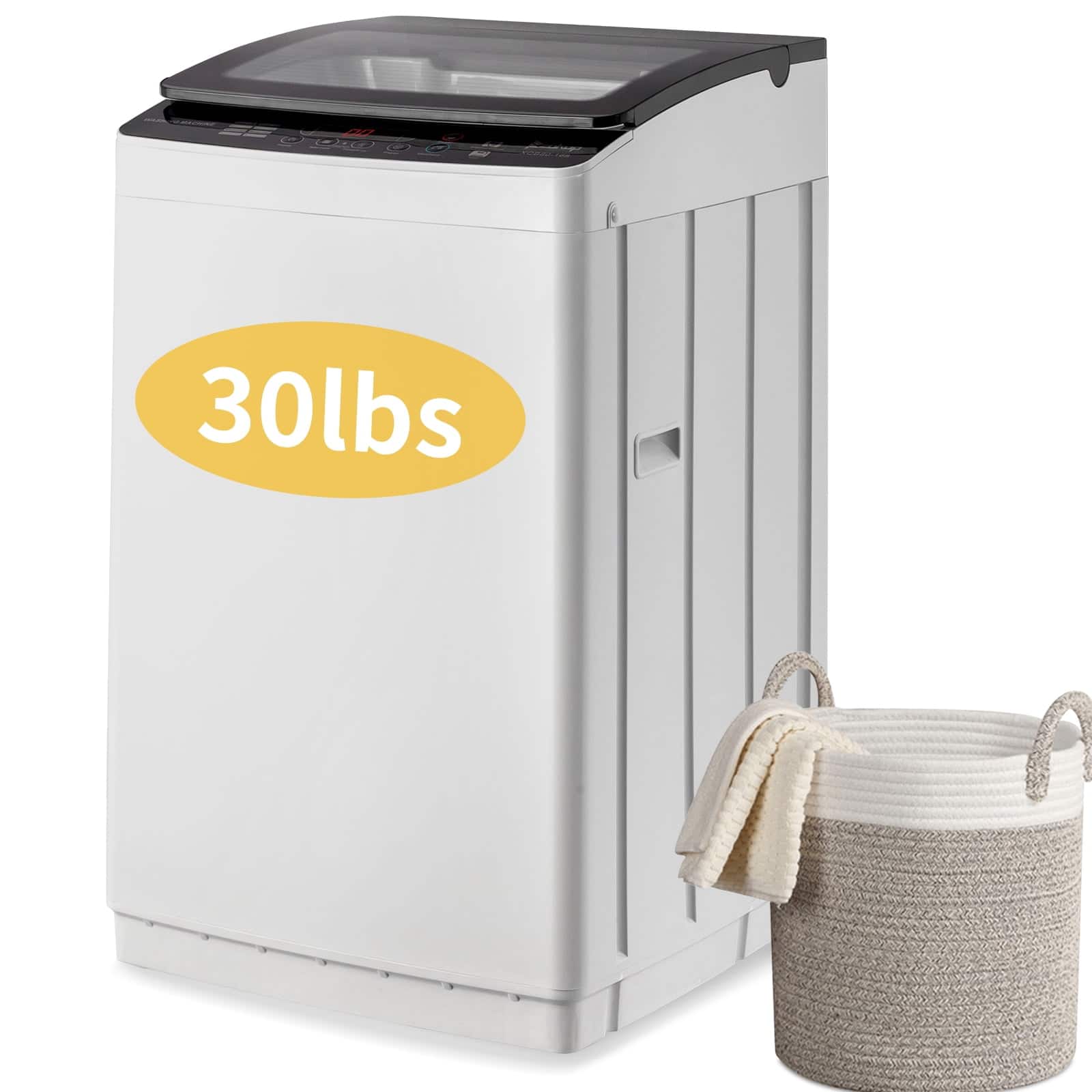 Winado - Home 400W 30lbs Full Automatic Washing Machine Clothing Clean Washer Spin 8 Program,5 water levels - Light Gray