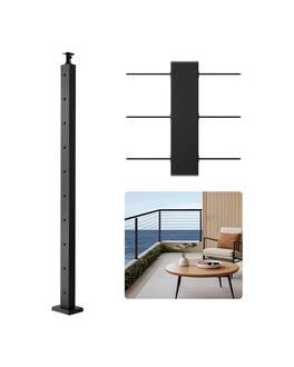 VEVOR - 1-Pack Cable Railing Post, 36x2x2 In Horizontal-Hole Deck Railing Post with Pre-Drilled Holes - Black