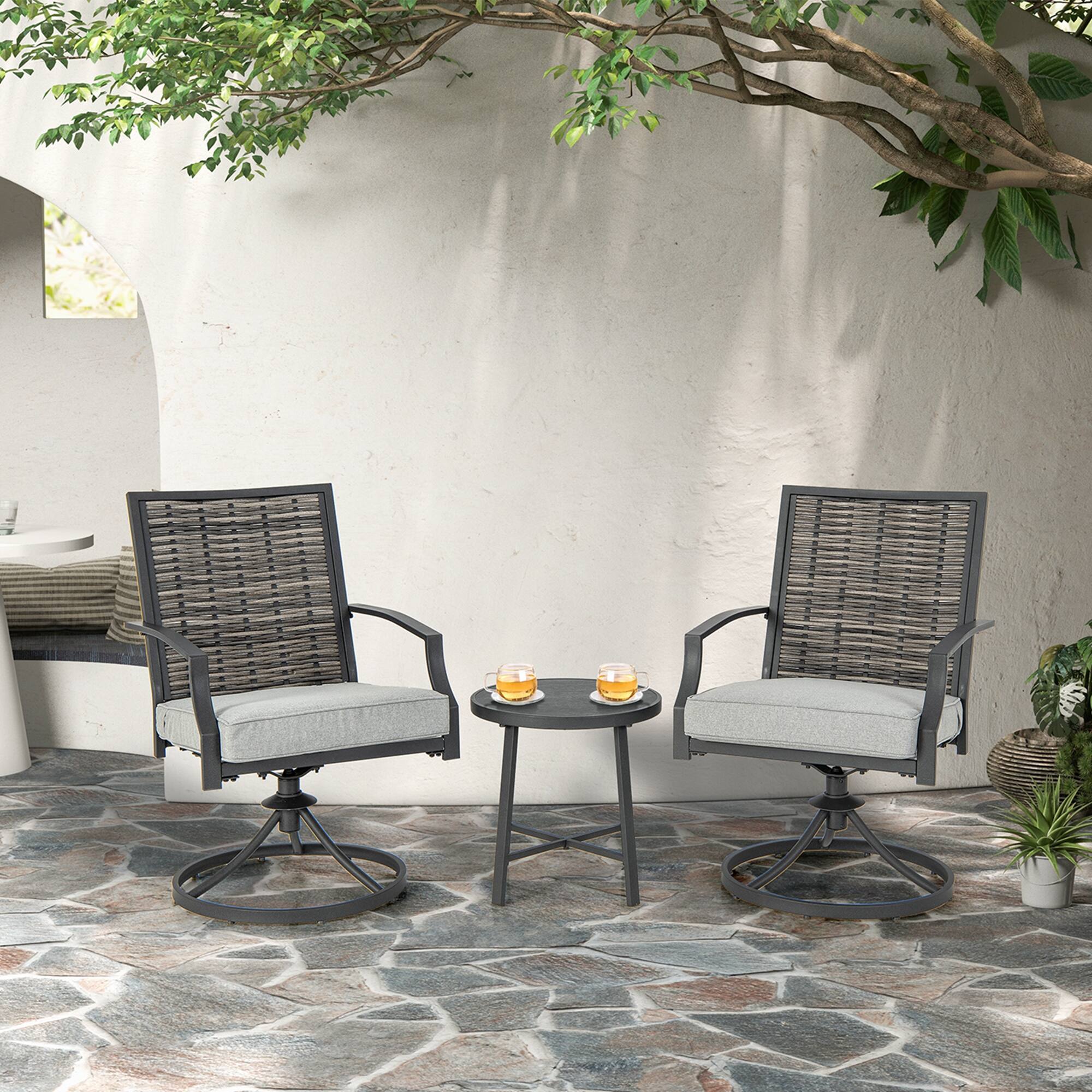 Alt View 1. Costway - Costway 3 PCS Patio Swivel Chair Set Coffee Table Wicker Cushioned Seat Balcony Porch - Mix Brown,Black,Grey.