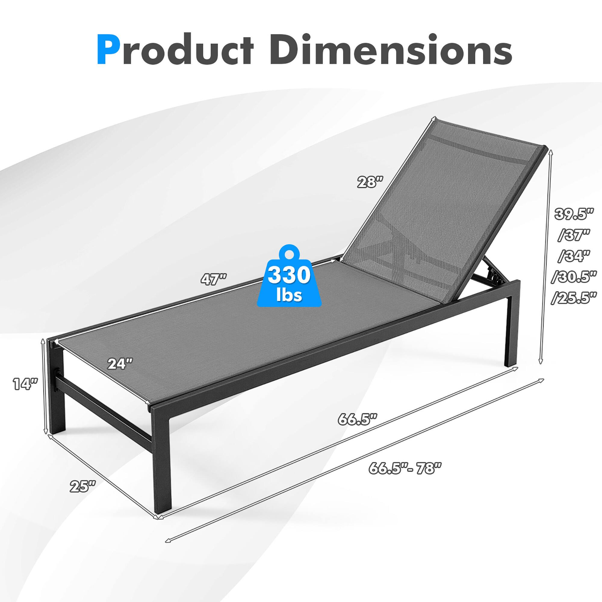 Product Dimensions:  
- 28"  
- 47"  
- 330 lbs  
- 39.5" / 37" / 34" / 30.5" / 25.5"  
- 14"  
- 24"  
- 66.5"  
- 25"  
- 66.5" - 78"  
- 78"