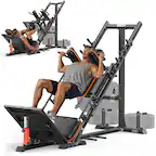 Front. FEIERDUN - 3-in-1 Leg Press Hack Squat Machine w/Stretch Board – Adjustable, Full ROM & Ultra-Quiet Pulley for Home Gym - Black.