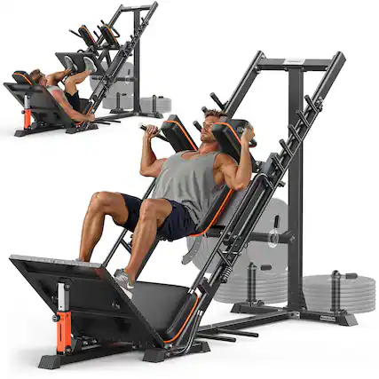 Front. FEIERDUN - 3-in-1 Leg Press Hack Squat Machine w/Stretch Board – Adjustable, Full ROM & Ultra-Quiet Pulley for Home Gym - Black.