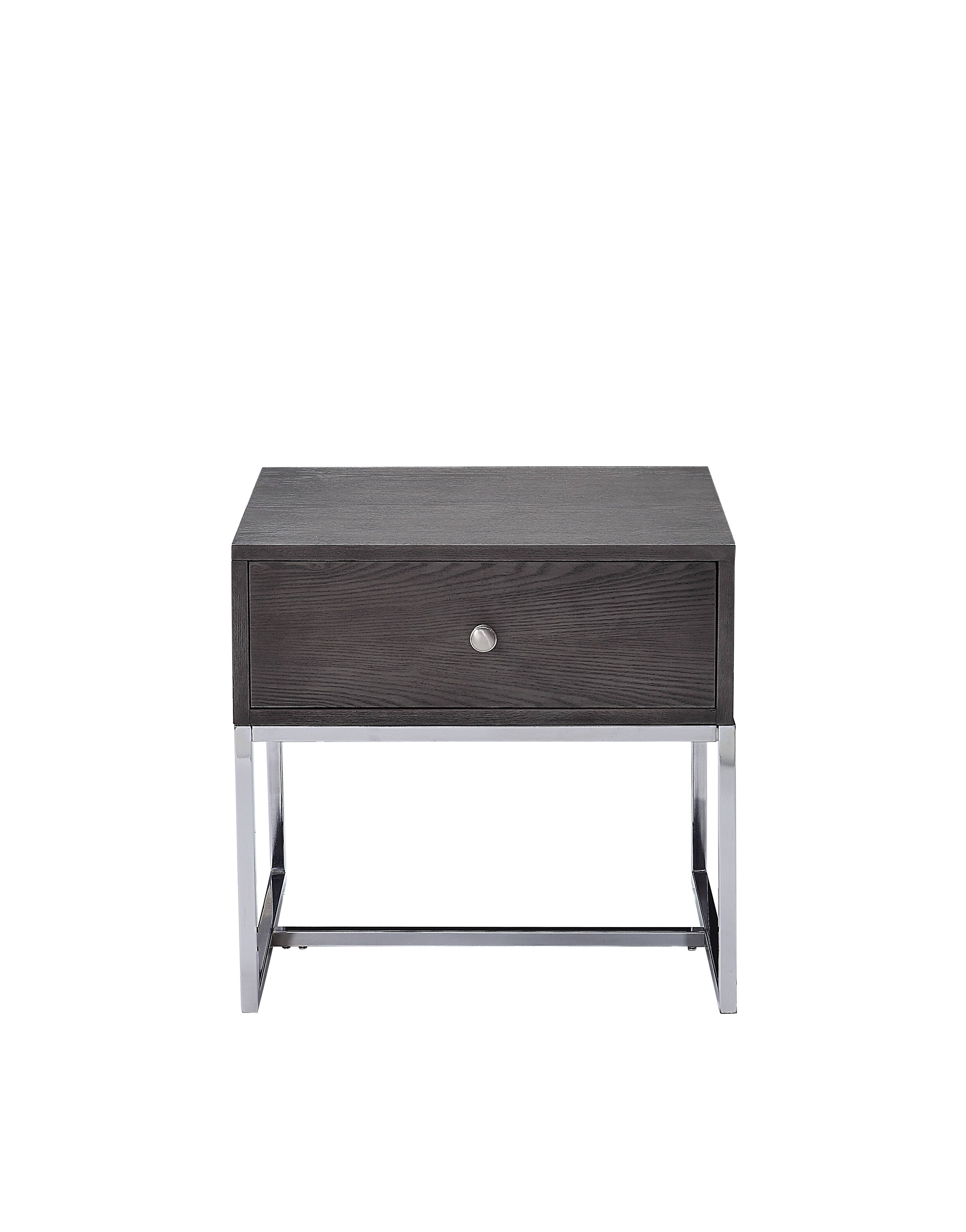 Alt View 3. Manhattan Lane - Wooden End Table with Tubular Metal Base and Spacious Drawer - Gray and Silver.