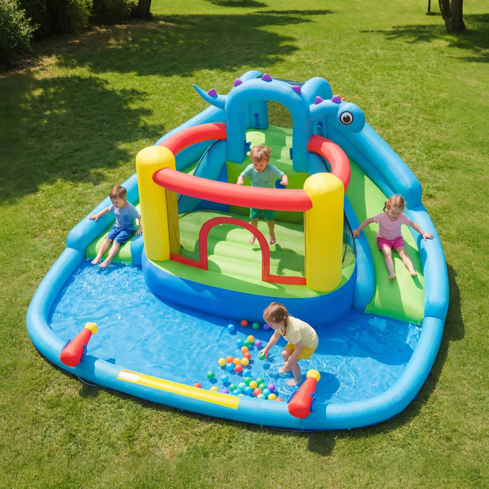 Alt View 1. Costway - Costway Inflatable Water Slide Park with Double Slides Jumping Area Splash Pool 950W Blower - Multi-colored.