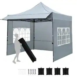 Boyel Living - Gray 120-in W x 120-in D x 128.4-in H Pop up Canopy Tent with Sidewalls