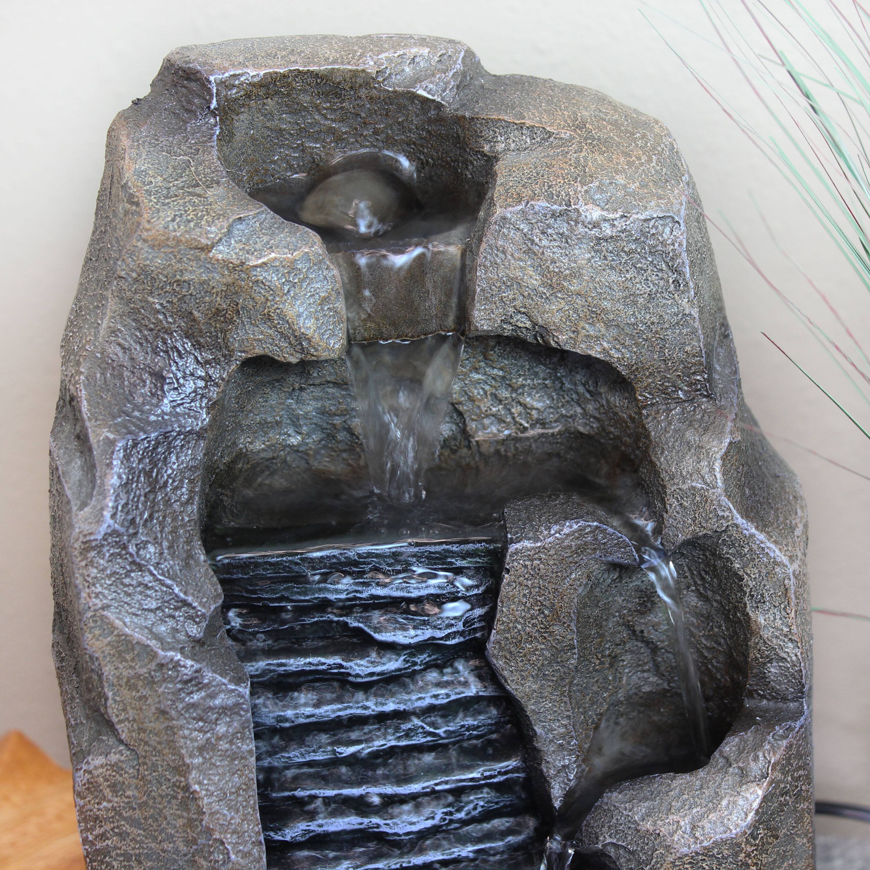 Alt View 10. Sunnydaze - Stony Rock Waterfall Resin Indoor Tabletop Water Fountain - 11 in - Grey.
