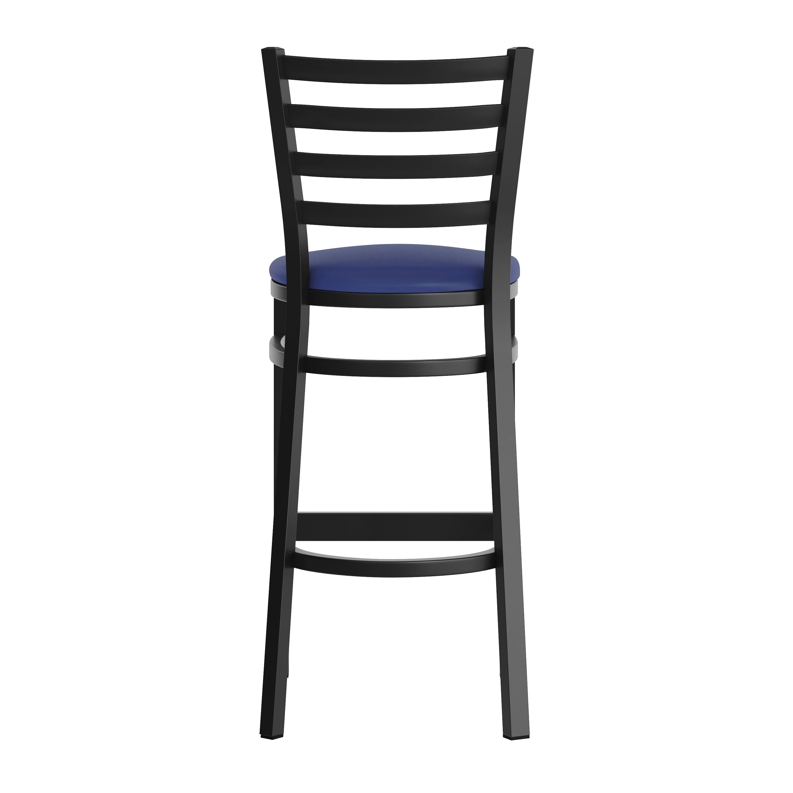 Back. Flash Furniture - HERCULES Black Ladder Back Metal Restaurant Barstool - Blue Vinyl Seat - Blue.