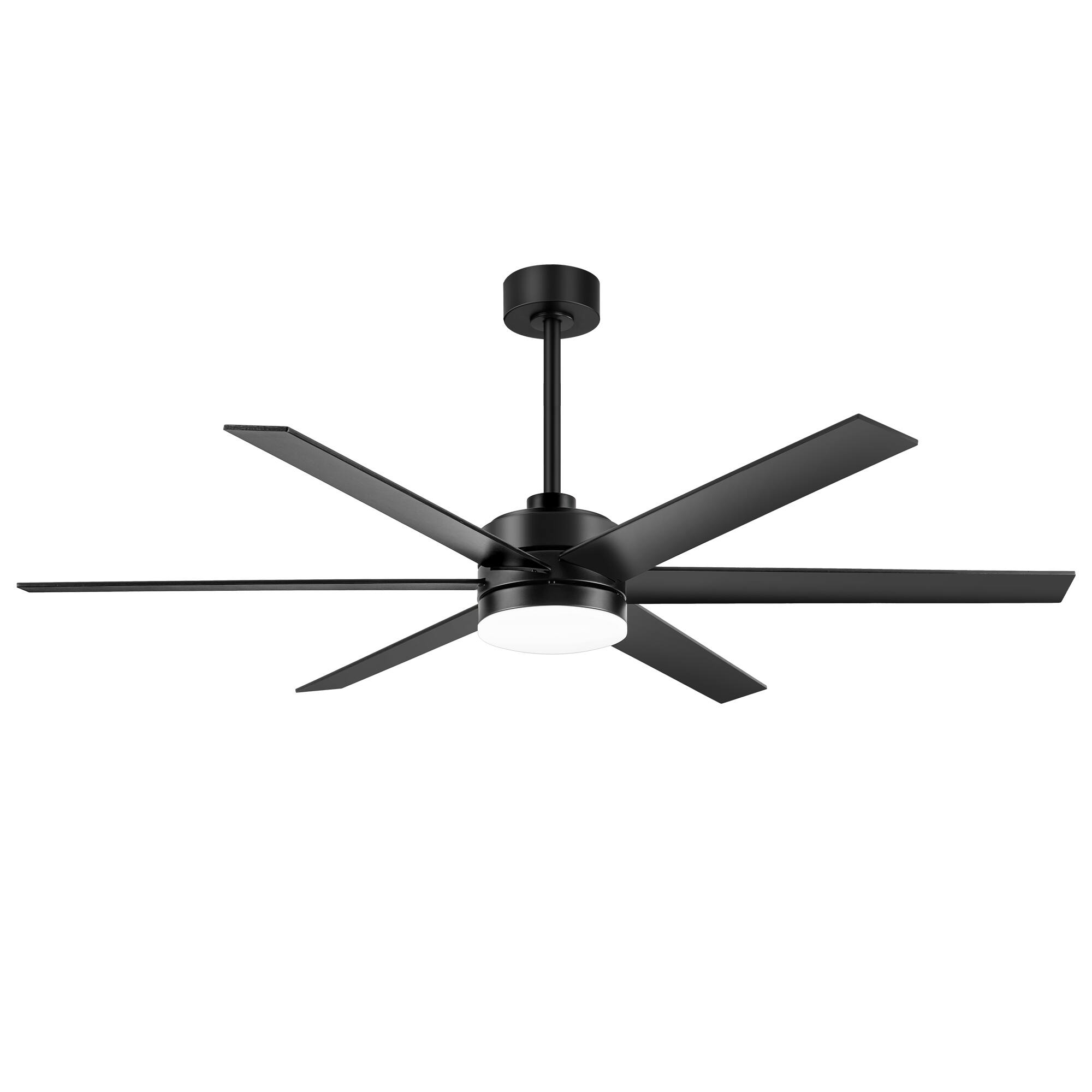 Angle. Breezary - 65-In Ceiling Fan with 3-Color Light, 6 Plywood Blades, DC Motor, Remote Control, Timer with Memory Function - Matte Black.
