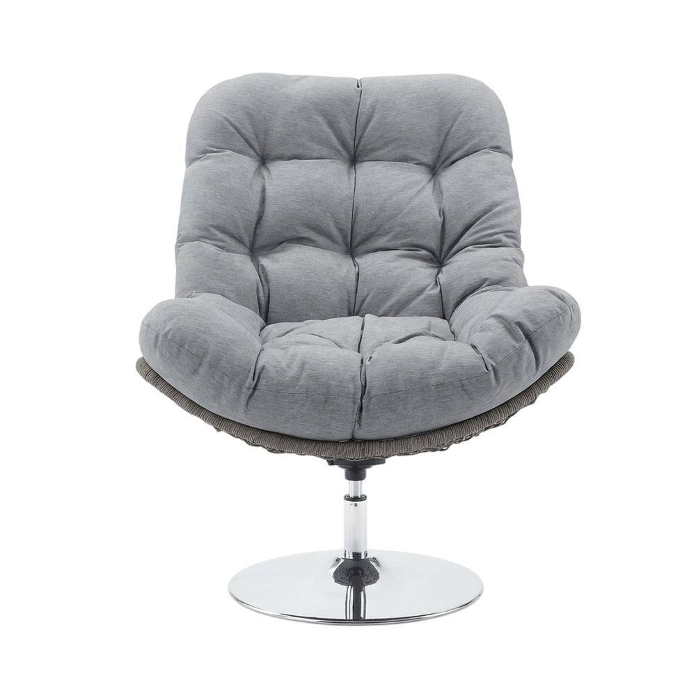 Back. Outdoor Escape - Wicker Rattan Outdoor Patio Swivel Lounge Chair With Cushioned Seat - Gray.