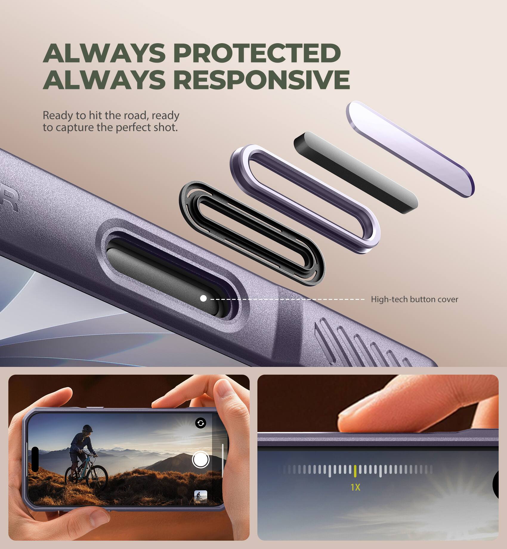 ALWAYS PROTECTED ALWAYS RESPONSIVE

Ready to hit the road, ready to capture the perfect shot.

R 001 High-tech button cover 1X
