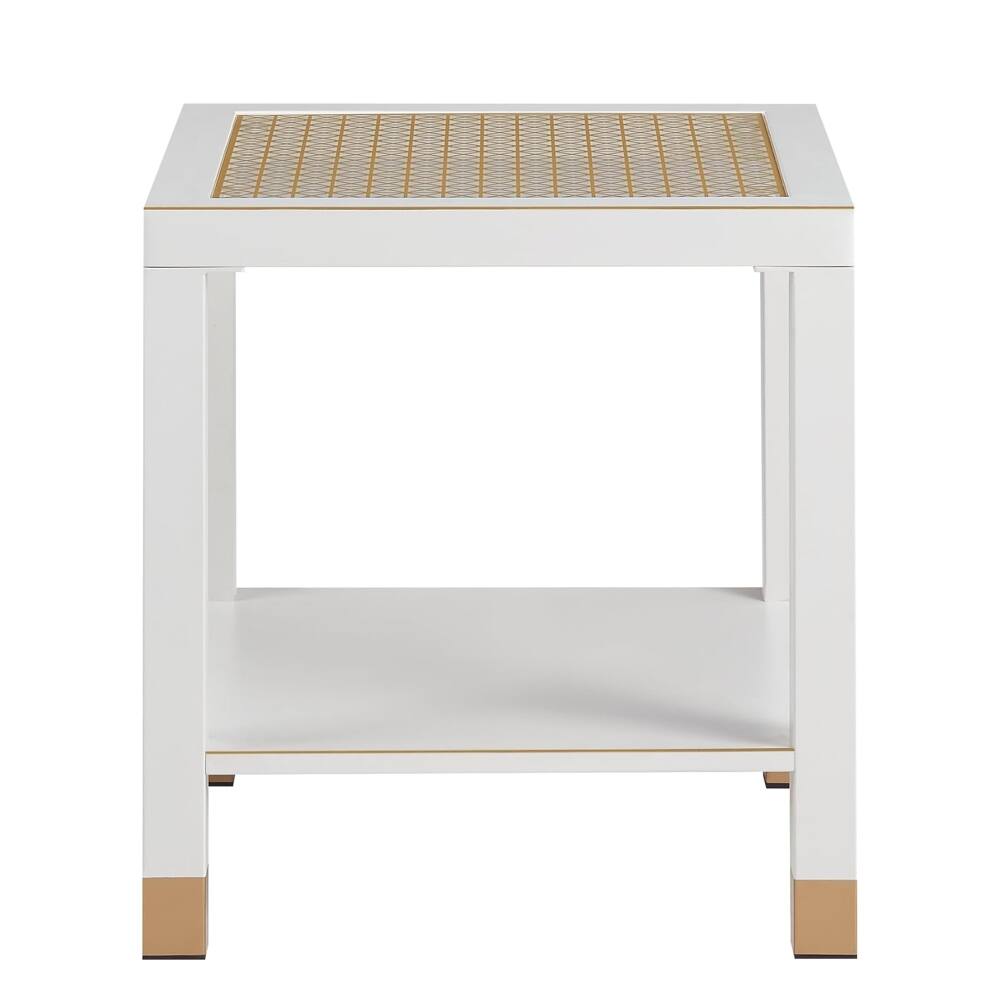 Back. Loheer - Loheer Glass End Table Modern Square Side Table 2-Layer Nightstand White - White.