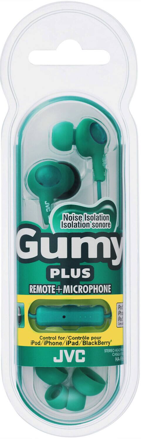 JVC Noise Isolation Isolation sonore Gumy PLUS REMOTE + MICROPHONE iPod iPhone iPad Control for/Contrôle pour iPod/iPhone/iPad/BlackBerry STEREO HEADSET JVC CASQUE HA-FR
