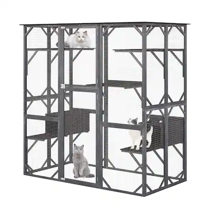 Front. Costway - Costway Large Wooden Cat House 71" Indoor Outdoor Weatherproof Catio Kitten Enclosure.