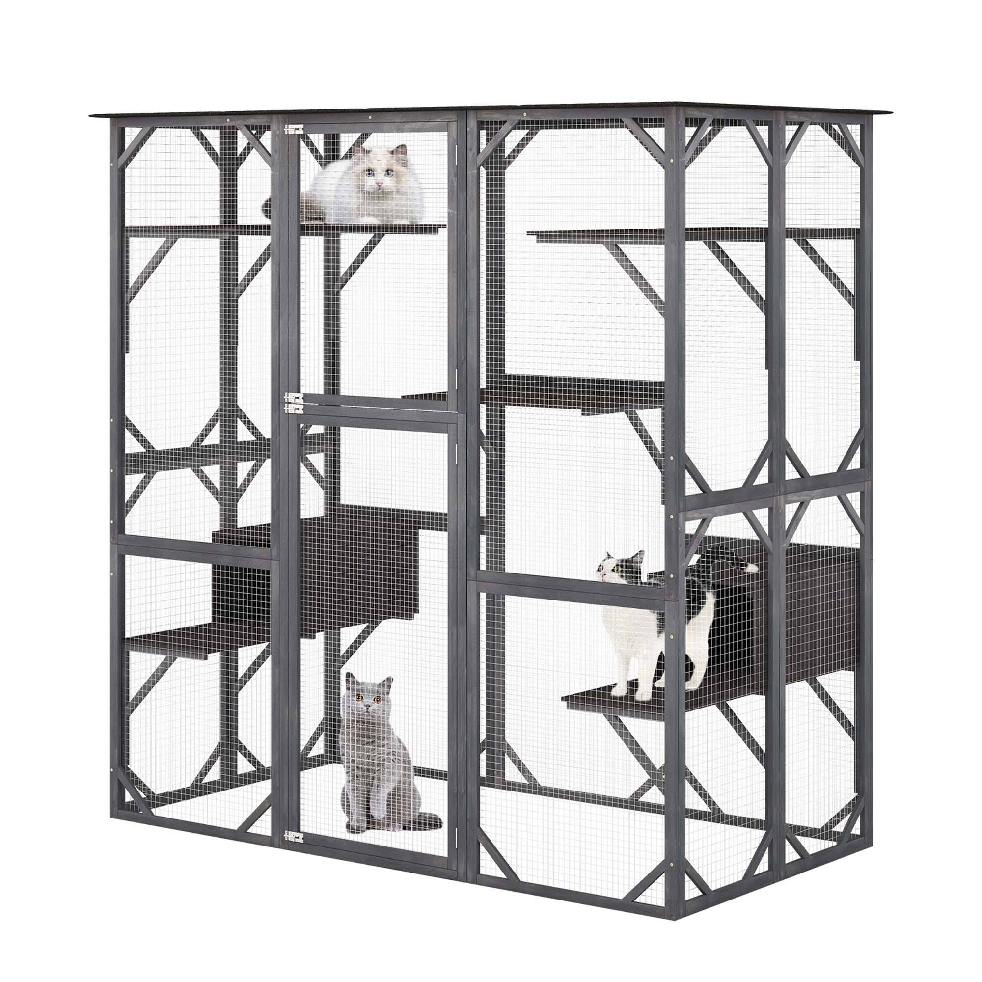 Front. Costway - Costway Large Wooden Cat House 71" Indoor Outdoor Weatherproof Catio Kitten Enclosure.