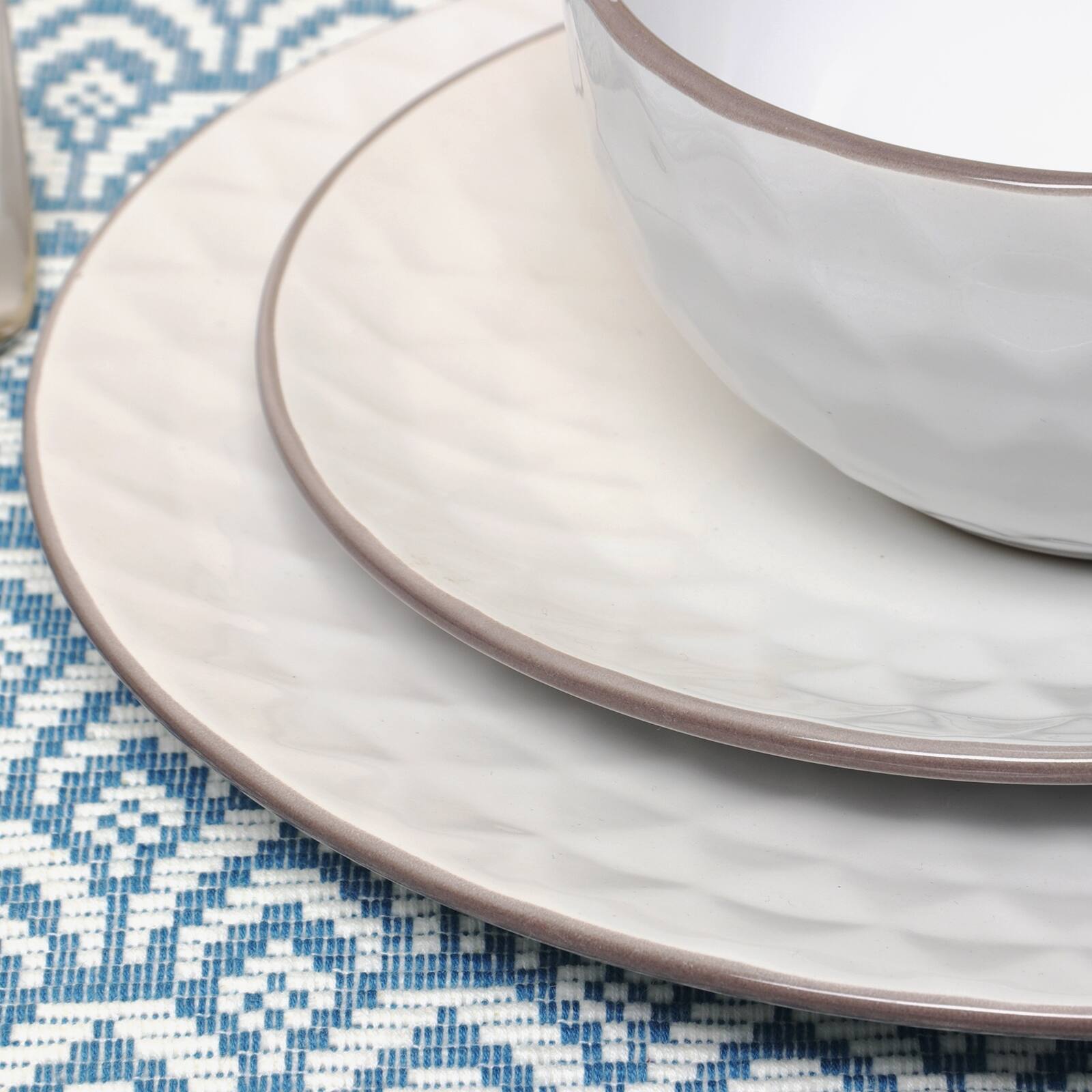 Alt View 2. Elama - Elama's Luxurious Medici Pearl 16 Piece Dinnerware Set in Slate and Stone Pearl with Setting for 4 - Pearl White.