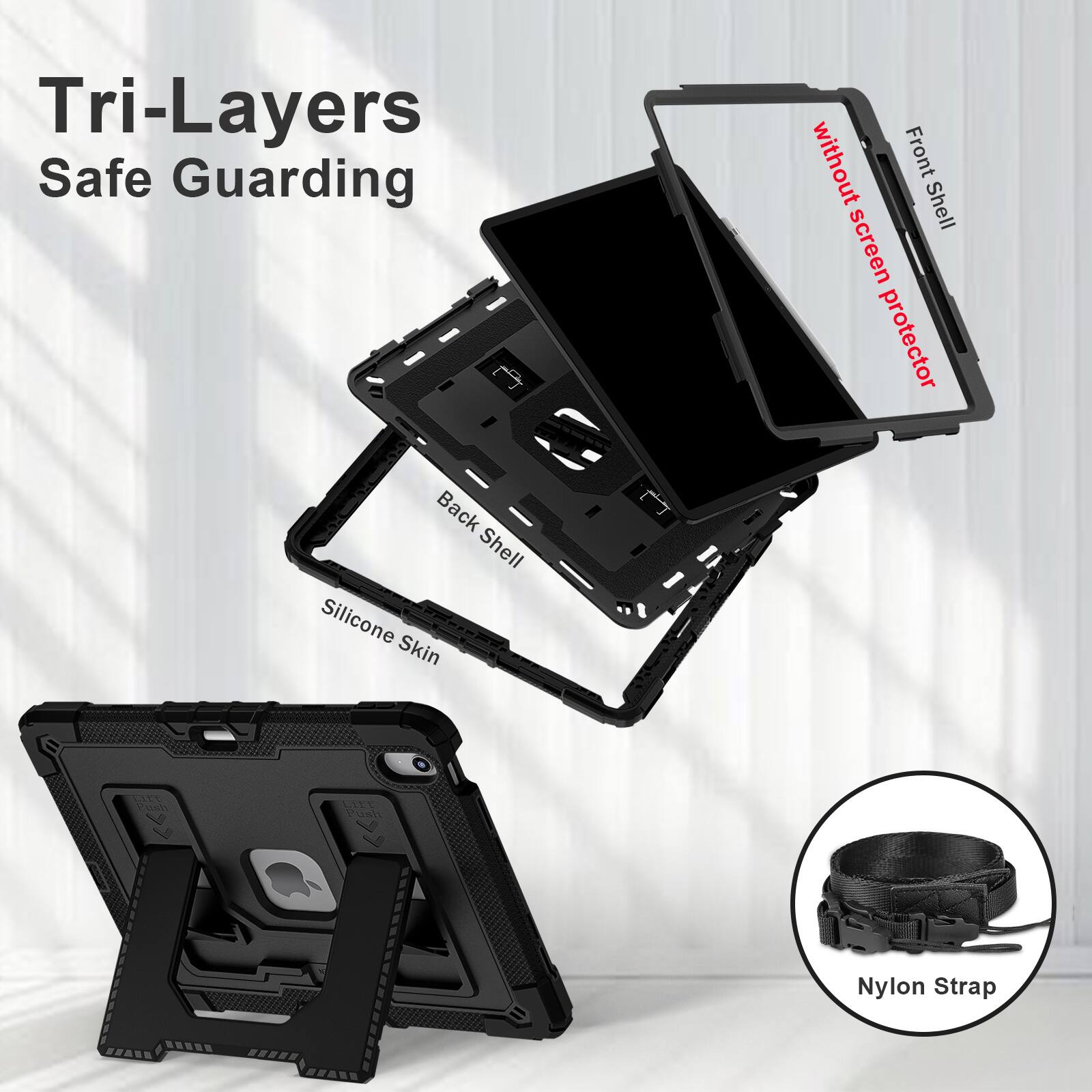Tri-Layers Safe Guarding  
without Front Shell screen protector  
Back Shell Silicone Skin  
Nylon Strap