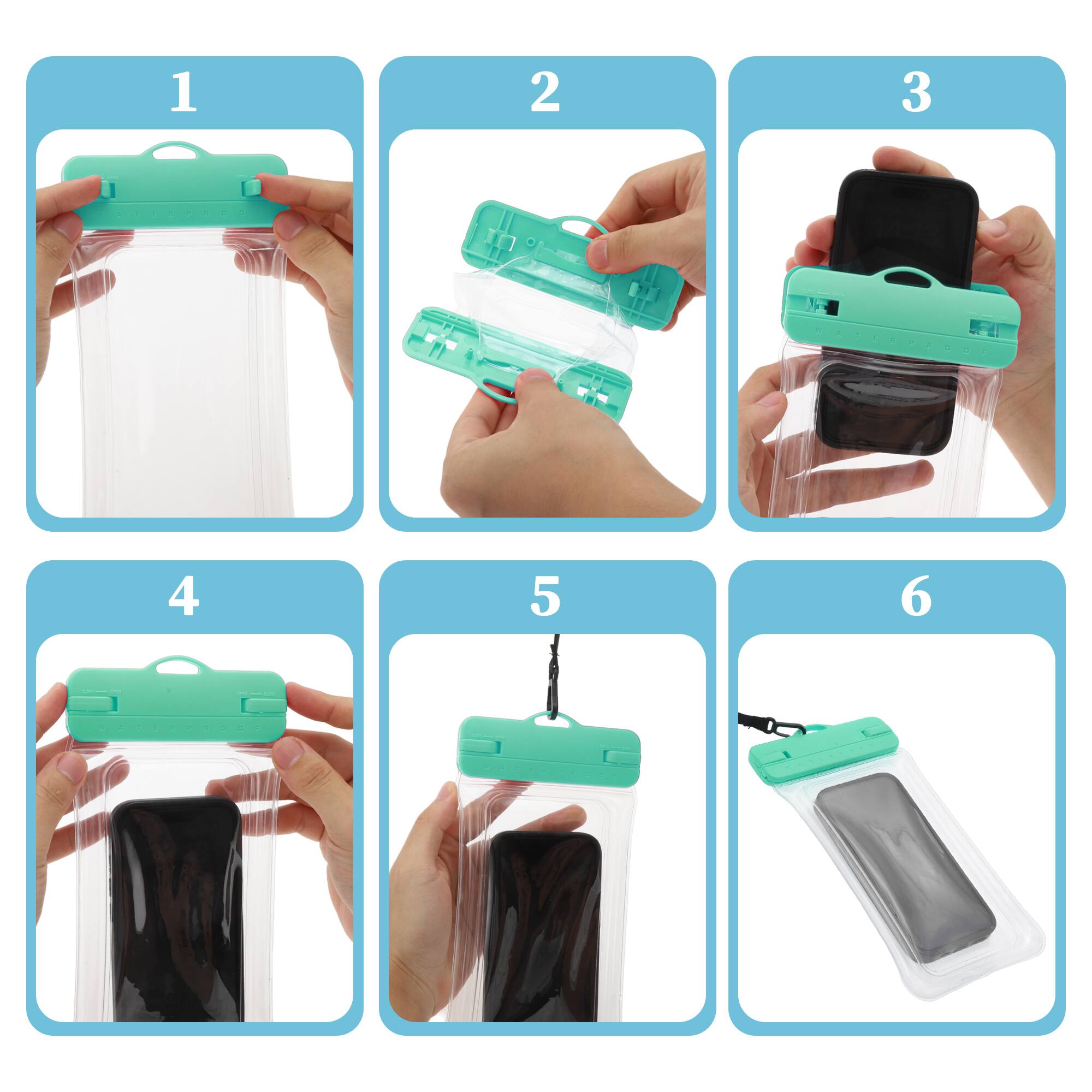 Alt View 4. Unique Bargains - 2pcs Inflatable Mobile Waterproof Bag Universal Waterproof Case Compatible for Phone 4.92"x9.65" - Green.