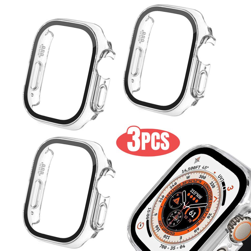 Qixxronics - for Apple Watch Series Ultra 49mm Case, with Built-in Tempered Glass Screen Protector [3PCS] - Clear