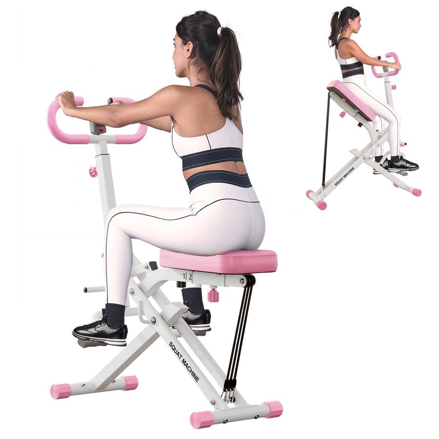 Pink Roweing Machine KERDOM 2 in 1 Foldable Squat Rowing Machine with Adjustable Resistance ...