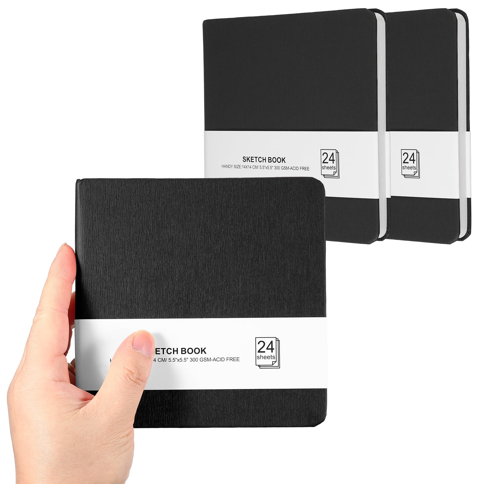 Unique Bargains - 3pcs 5.5x5.5 Inch Small Sketchbook, 24/48pg 300GSM Watercolor Paper Pad Square Tiny Pocket for Drawing Travel - Black