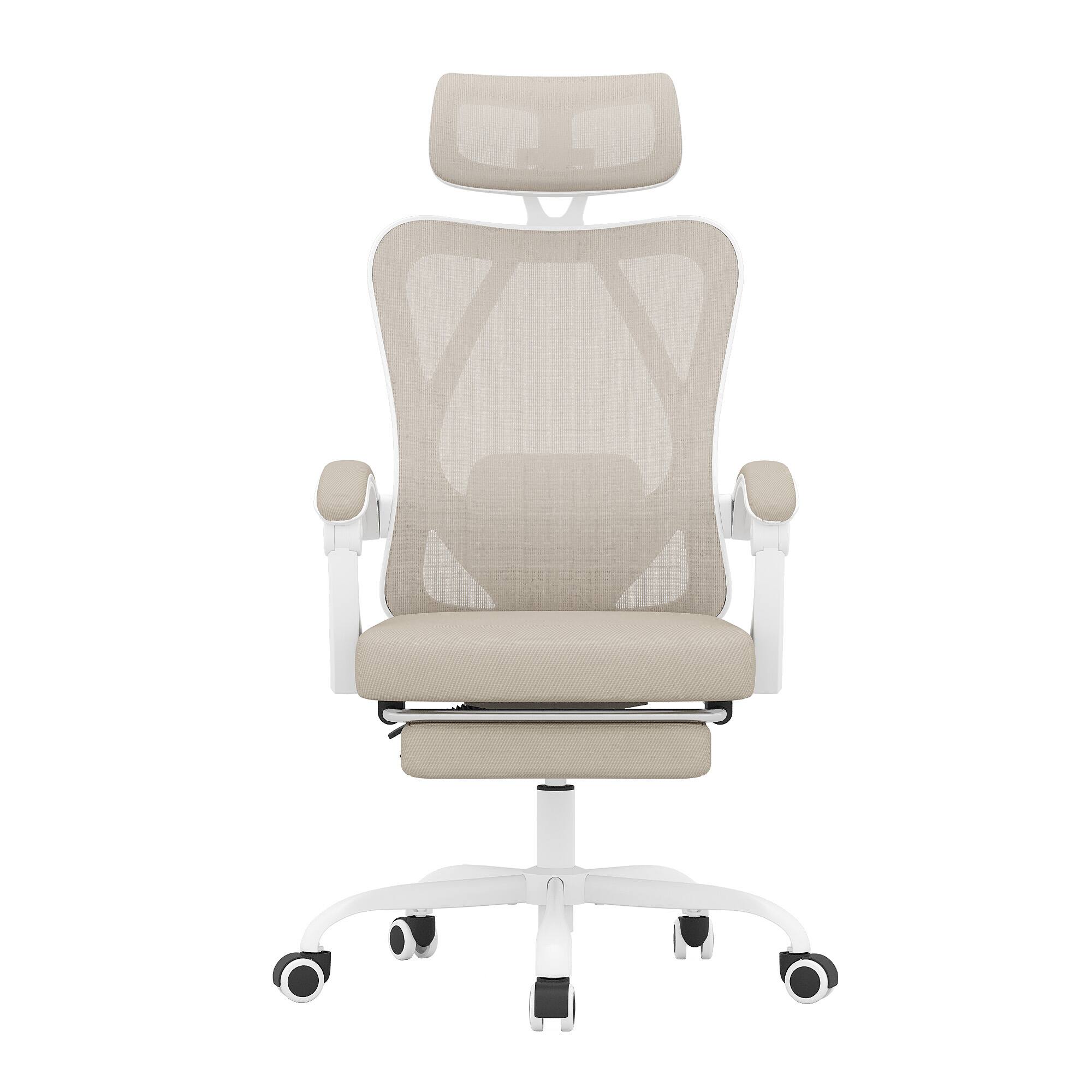 Angle. PexFix - Ergonomic Office Chair with 135° Recline, Adjustable Headrest & Lumbar Support, 400 lb Capacity - White+Khaki.
