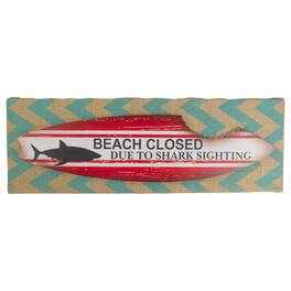 Northlight - Rectangular Burlap Covered "Beach Closed" Shark Bite Surfboard Wall Art 24" - Red