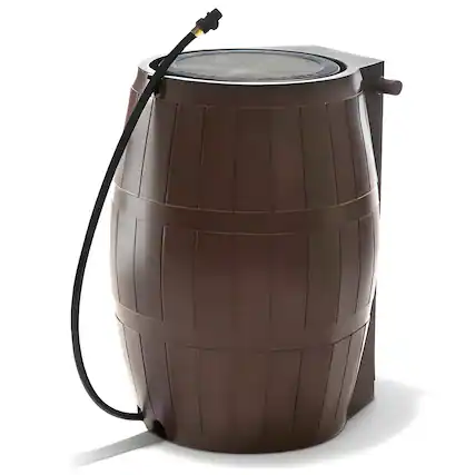 Front. FCMP Outdoor - FCMP Outdoor RC4000 50 Gallon Outdoor Rain Water Catcher Barrel Container, Brown - Brown.