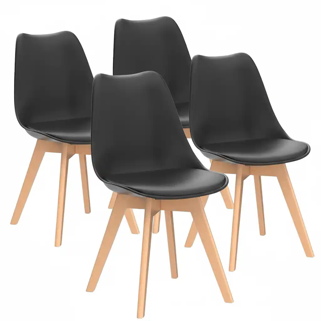 Front. AOITUN - Modern Dining Chairs Set of 4, Kitchen Chair with Wood Legs, Leather Upholstered Lounge Comfy Dining Room - Black.
