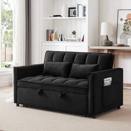 Anysun - 55" 3-in-1 Velvet Convertible Sofa Bed - Adjustable Back, Storage Bag & Pillow for Living Room & Bedroom - Black