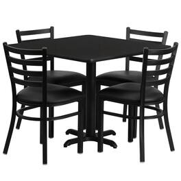 Flash Furniture - Carlton 36'' Square Laminate Table Set with X-Base and 4 Ladder Back Metal Chairs - Vinyl Seat - Black