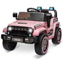 GARVEE - 12V Kids Ride On Truck Car w/Remote Control, Spring Suspension, 3 Speeds, LED Light, Music & Horn - Pink