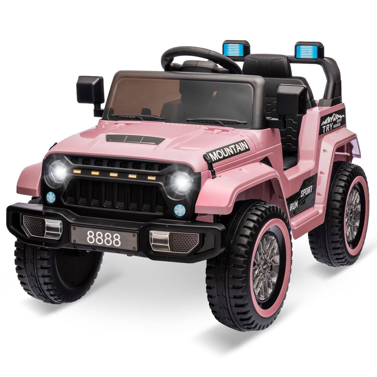 GARVEE - 12V Kids Ride On Truck Car w/Remote Control, Spring Suspension, 3 Speeds, LED Light, Music & Horn - Pink