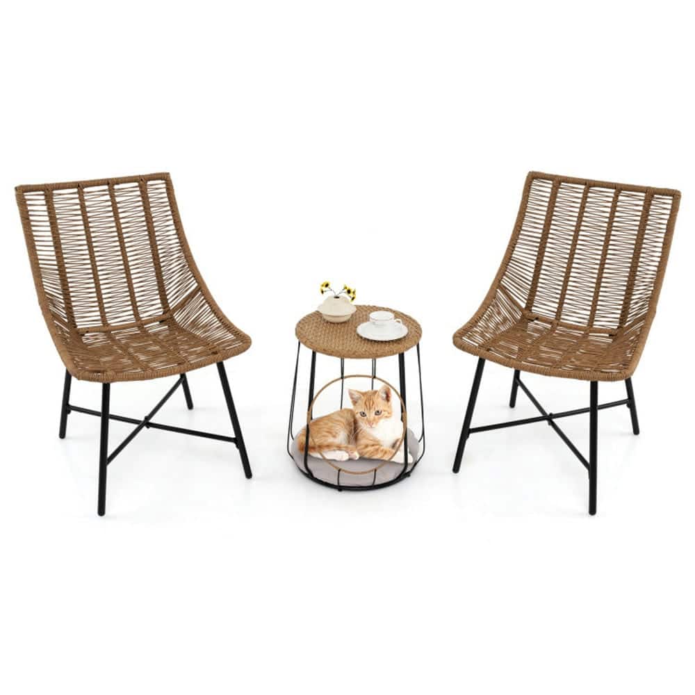 Pefilos - 3 Piece Outdoor Furniture Set with Pet House for Patio Yard, Patio Furniture Set for Outdoor as Outdoor Garden, Yard - Brown