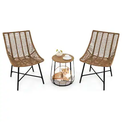 Front. Pefilos - 3 Piece Outdoor Furniture Set with Pet House for Patio Yard, Patio Furniture Set for Outdoor as Outdoor Garden, Yard - Brown.