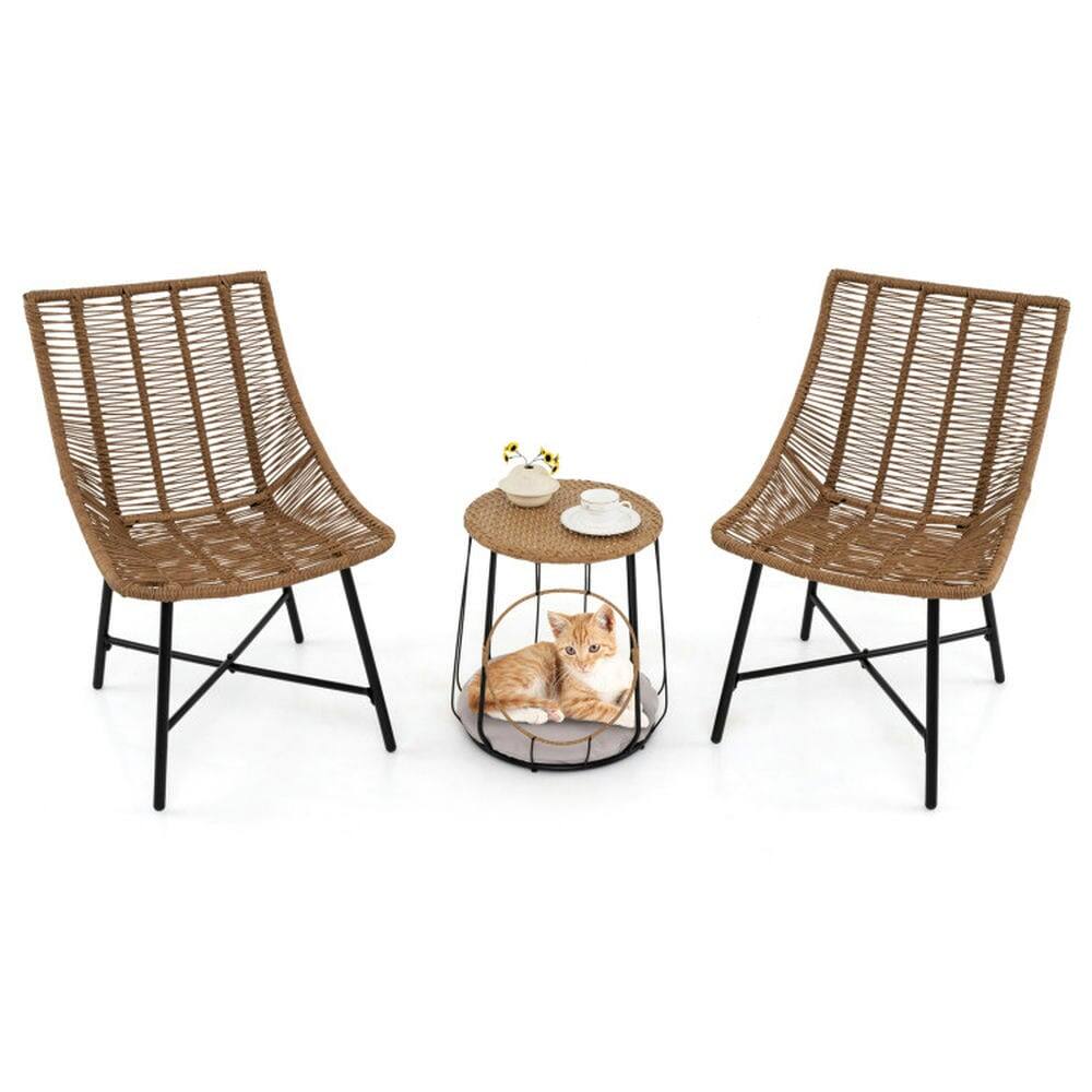Front. Pefilos - 3 Piece Outdoor Furniture Set with Pet House for Patio Yard, Patio Furniture Set for Outdoor as Outdoor Garden, Yard - Brown.
