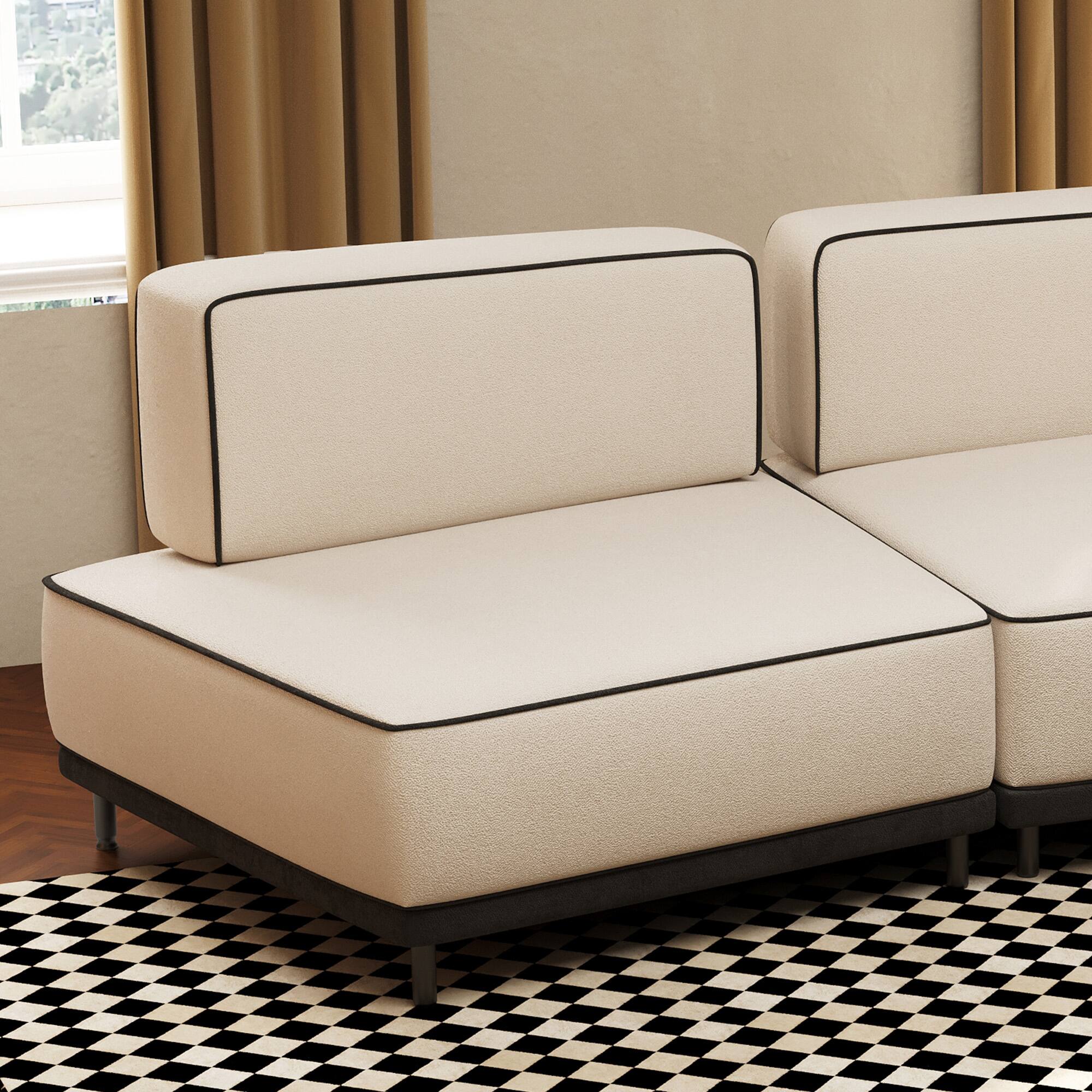 Back. luck idea - 95.27" Modern Fabric Sectional Sofa, High-Density Foam Cushions, Solid Wood & Plywood Frame, Metal Legs - Beige.