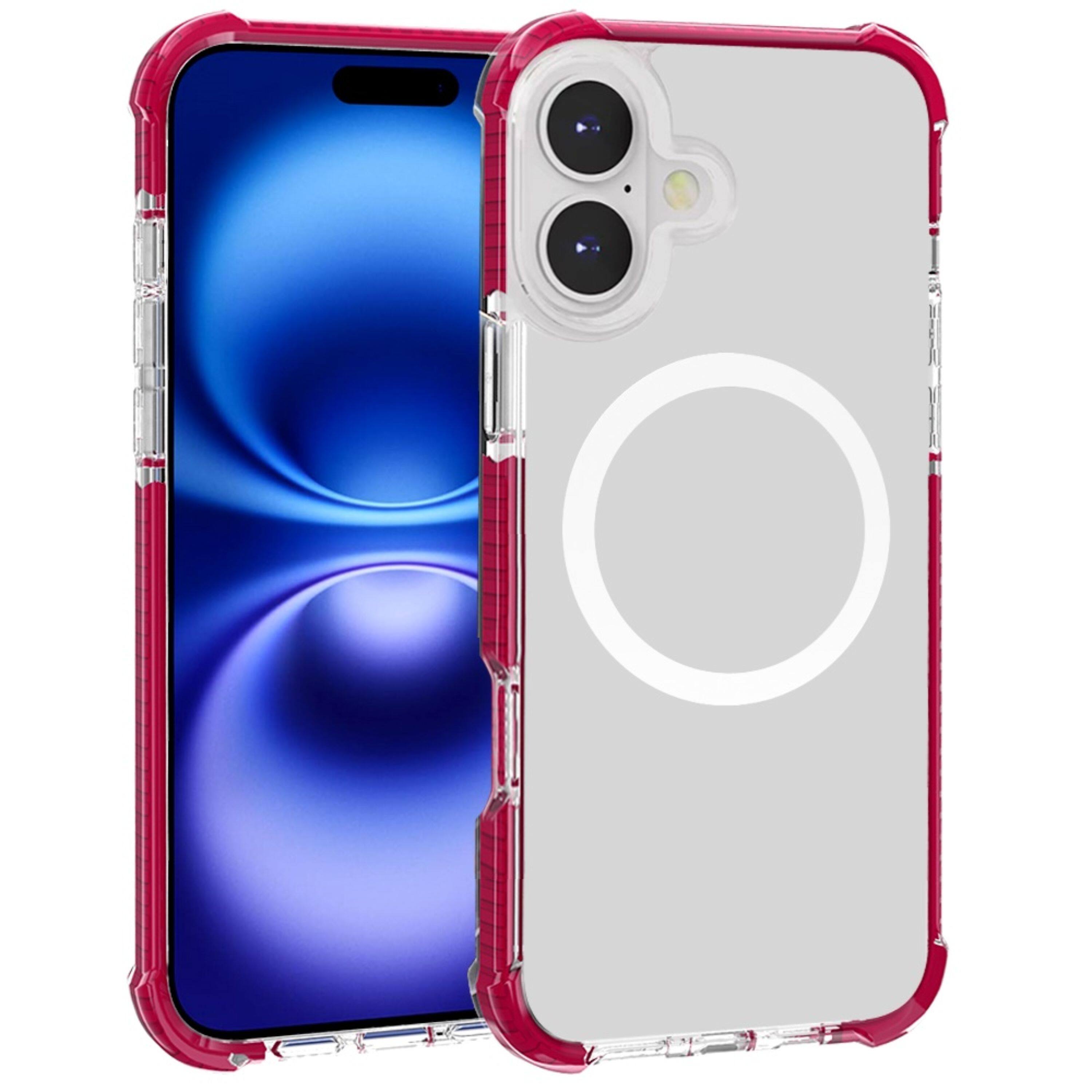 Left. Kitcheniva - Magnetic Circle Acrylic ShockProof Cover Phone Case With Tempered Glass For iPhone 17 Hot Pink - Hot Pink.