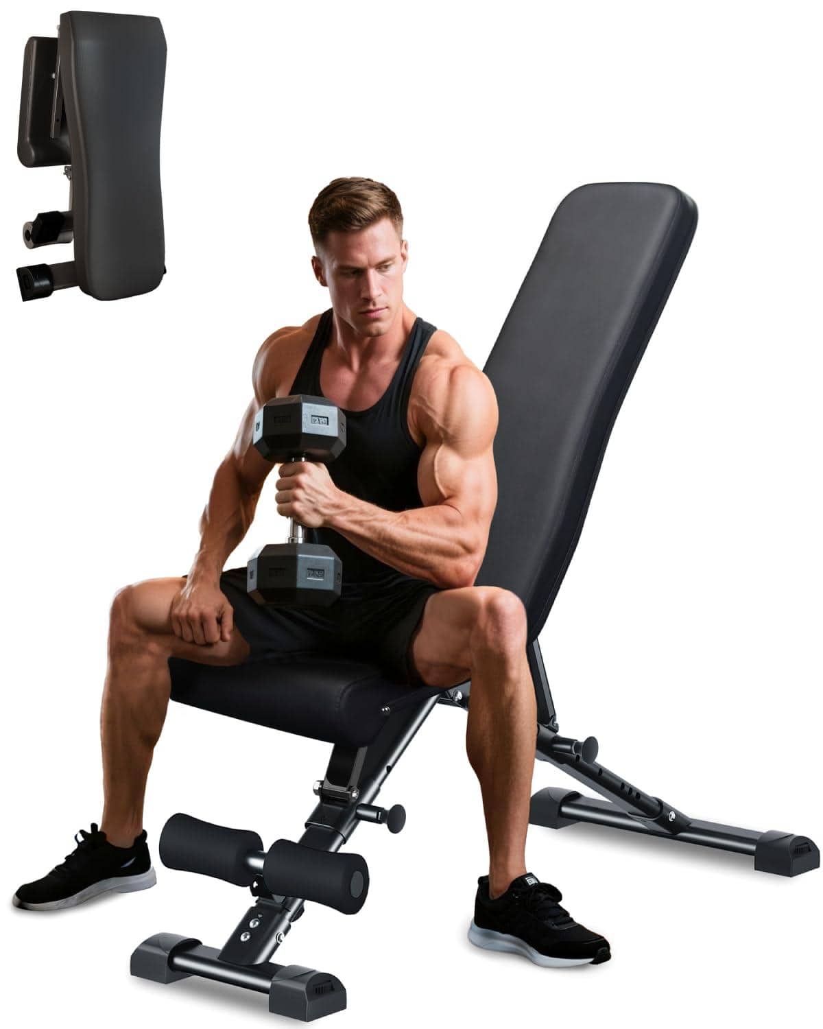 JETRANSPORT - Upgraded Adjustable Weight Bench Press Full Body Workout Quick Fold Space Saving For Home Gym Strength - Default