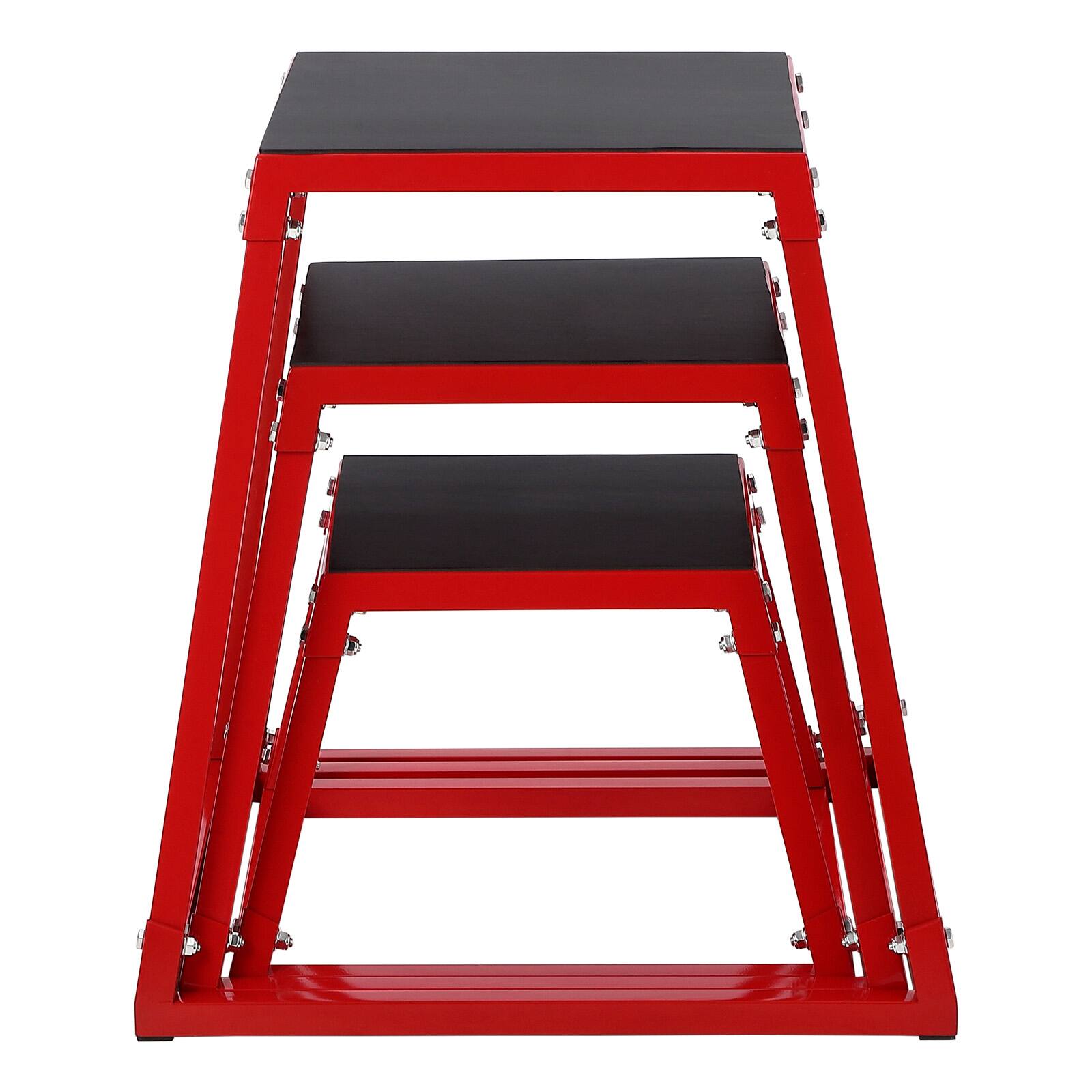 Left. TROPOW - Plyometric Jump Box, Heavy-Duty Steel Plyo Box, 12, 18, 24 Inch Options - red.