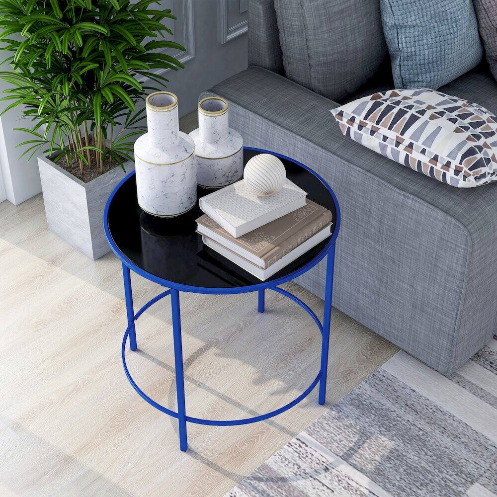 Alt View 3. Furniture of America - Keefer Contemporary Glass Top Side Table - Blue.