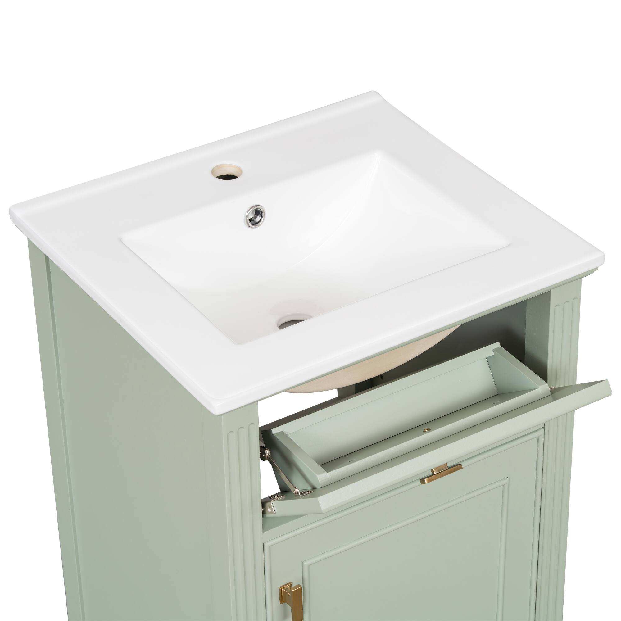Alt View 1. Whisen - 20" Bathroom Vanity with Sink, Adjustable Shelf & Tilt-Out Drawer, Zinc Alloy Knobs for Small Bathroom - Green.