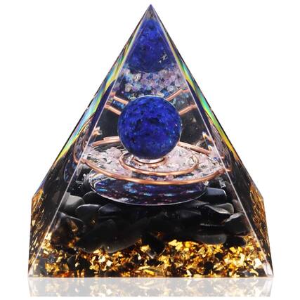 Front. Refined Abode Design - Lapis Amethyst Pyramid for Wealth Calm Energy Gift 2.36” - Lapis Lazuli&obsidian.