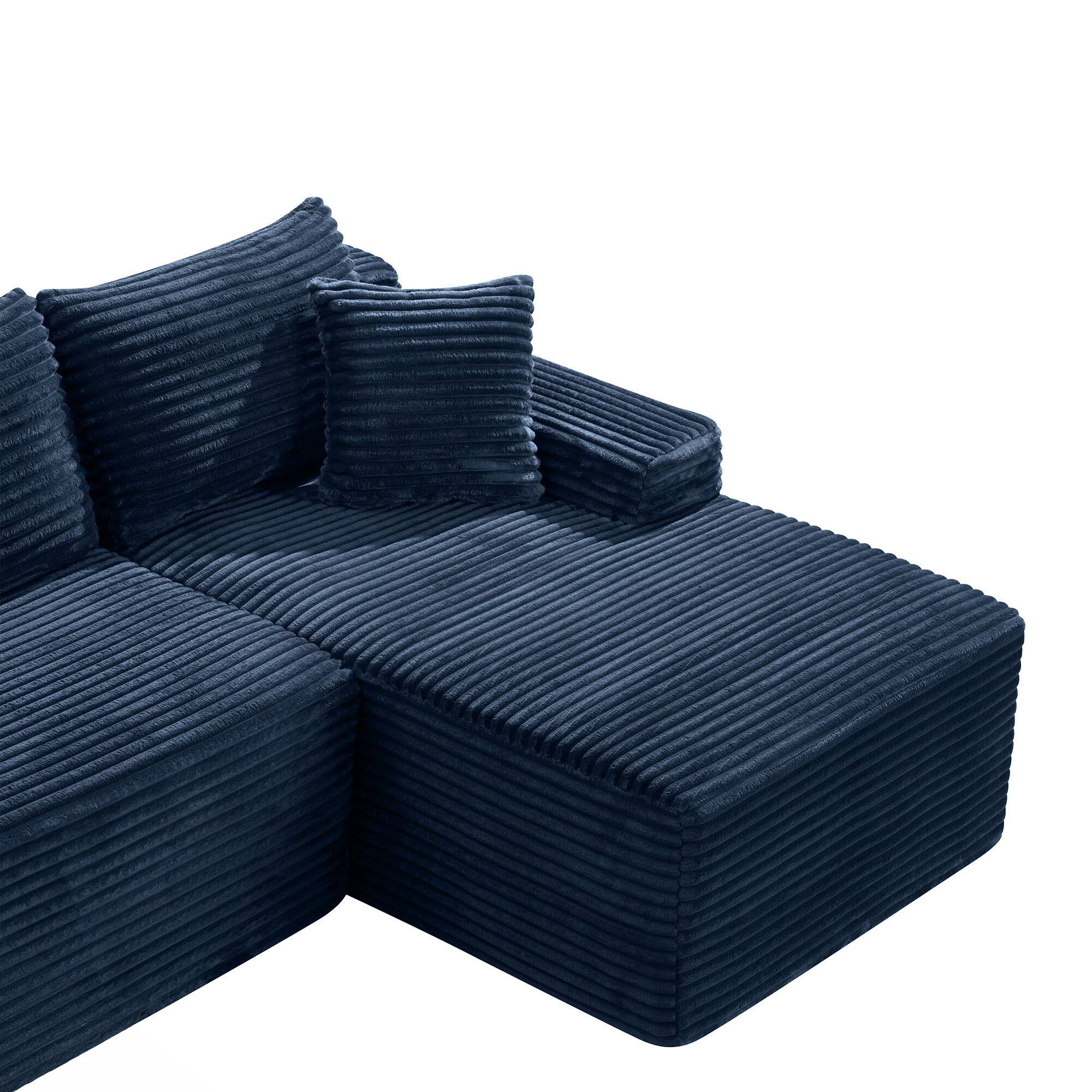 Alt View 4. Boyel Living - 106.3-Inch Corduroy Modular L-Shaped Cloud Sectional Sofa with Chaise - Blue.