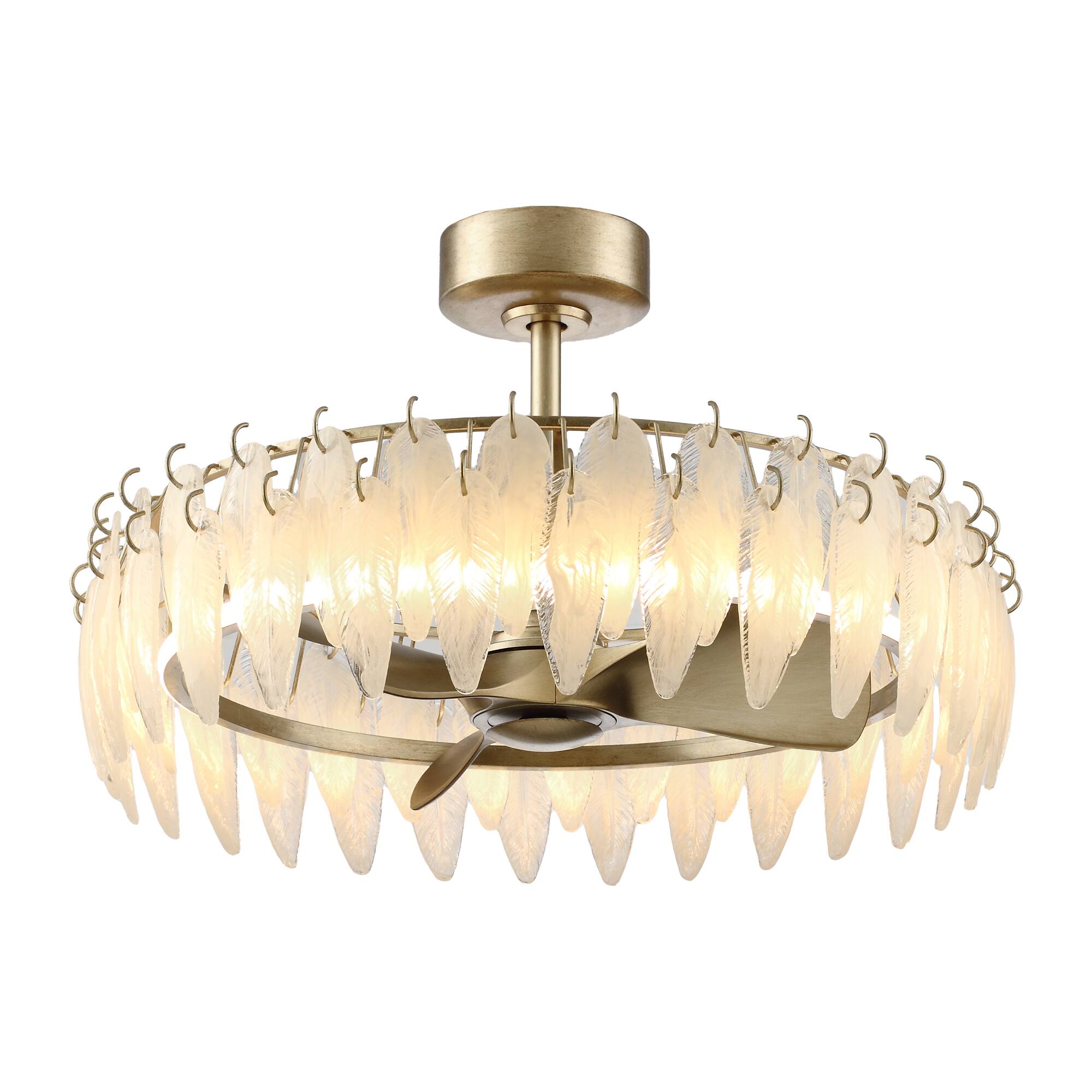 Alt View 6. Parrot Uncle - 32" French Elegant Antique silver Glass Feather LED Fandelier Ceiling Fan with Remote - Antique Silver.