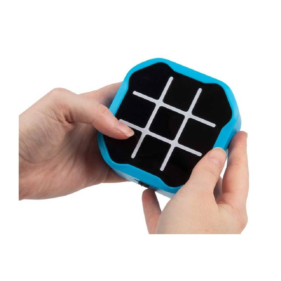 Angle. One For Fun - LED Tic Tac Toe Electronic Handheld Game, 3 Game Modes for Travel and Family Fun - Blue.