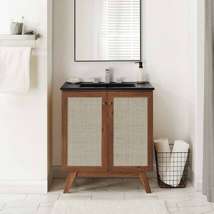 Front. Modway - Soma Bathroom Vanity with Black Basin Included by Modway - Walnut Black.