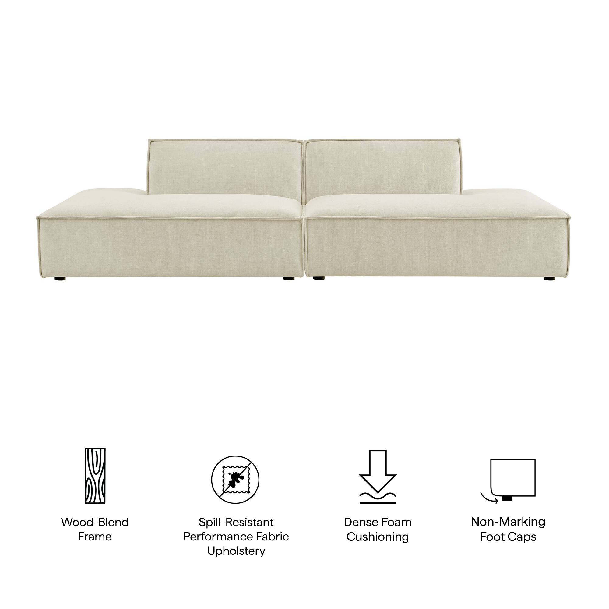 Wood-Blend Frame  
Spill-Resistant Performance Fabric Upholstery  
Dense Foam Cushioning  
Non-Marking Foot Caps